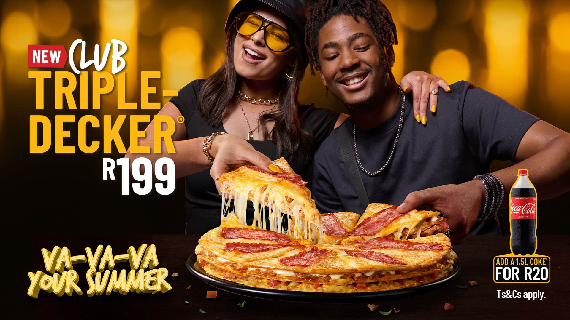 NEW Club Triple-Decker® pizza from Debonairs Pizza with 1.5L Coke® offer