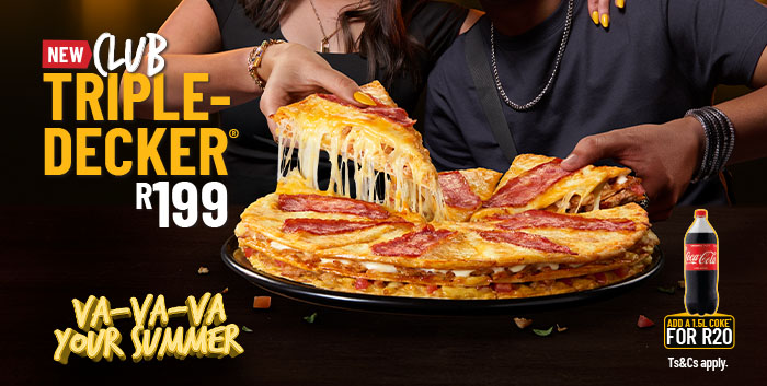 NEW Club Triple-Decker® pizza from Debonairs Pizza with 1.5L Coke® offer